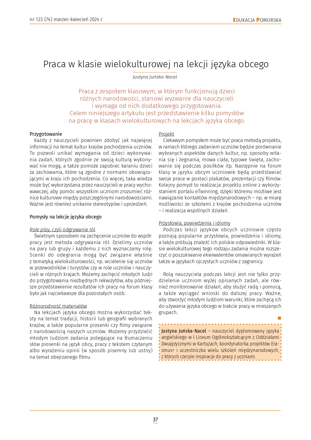 Praca w klasie wielokulturowej na lekcji jezyka obcego 1 page 0001